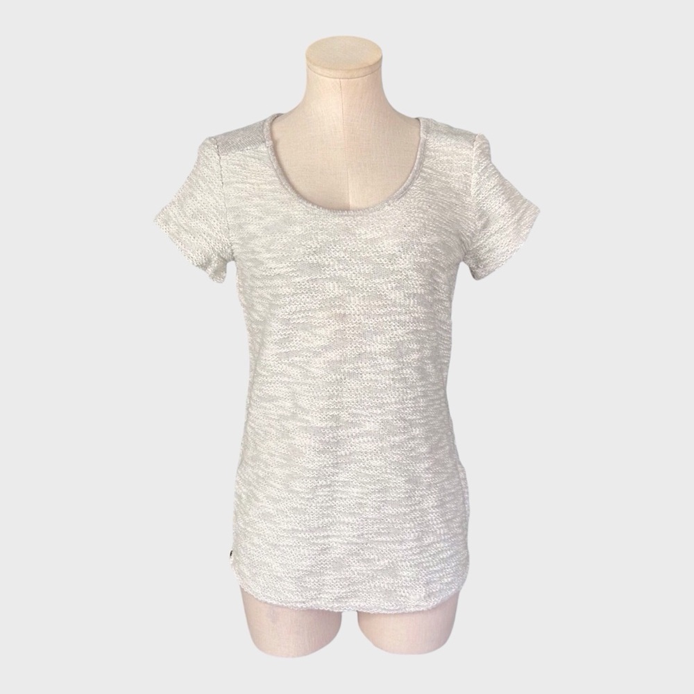 Kenar Bouclé Cotton Scoop Neck Short Sleeve Top with Side Zip